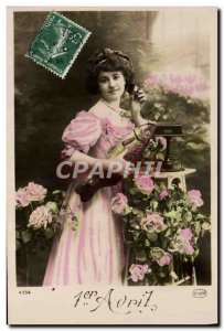 Old Postcard Fancy Fish Phone Woman