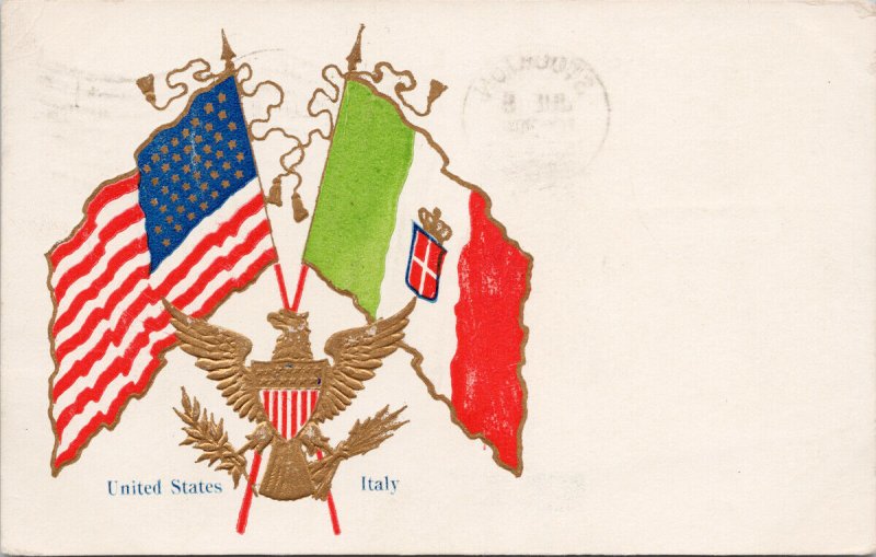 United States & Italy Flags Patriotic USA Flag Embossed c1907 Postcard G22
