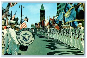 Navy Recruits Present Flag Ceremony Great Lakes Illinois IL Vintage Postcard