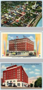 3 Postcards JEFFERSON CITY, MO ~ Aerial, MISSOURI HOTEL, Hotel Governor 1940s