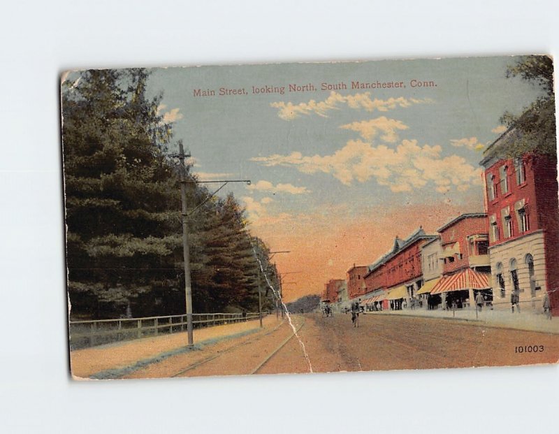 Postcard Main Street, looking North, South Manchester, Connecticut