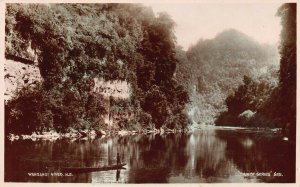 Wanganui River, New Zealand, early hand colored, real photo postcard, unused