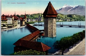 Luzern Kapellbrucke Lucerne Switzerland Chapel Bridge Footbridge Postcard