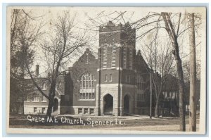 1917 Grace ME Church Scene Street Spencer Iowa IA RPPC Photo Antique Postcard