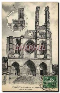 Old Postcard Soissons Cathedral Facade of the Army