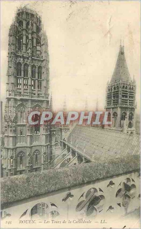 Old Postcard Rouen Towers of the Cathedral