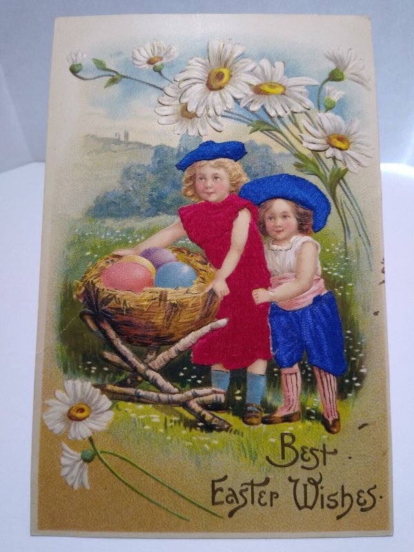 Easter Postcard Fantasy Giant Eggs Victorian Children Silk Clothes Germany