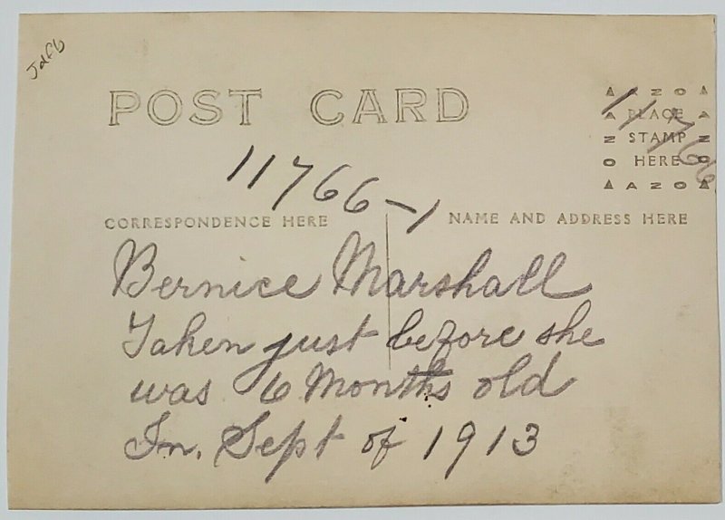 RPPCCute Baby Bernice Marshall 1913 Postcard W10