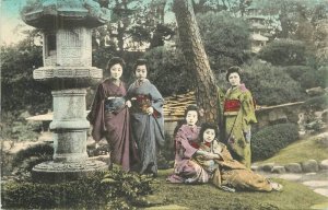 Japan C-1910 hand colored Woman Garden Ethnic Dress Postcard 22-7787 