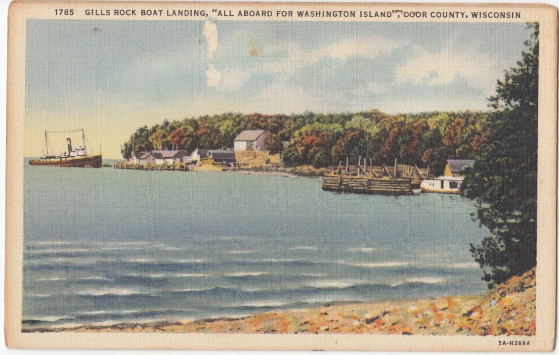 Gills Rock Boat Landing, Door County, Wisconsin, linen Postcard ...