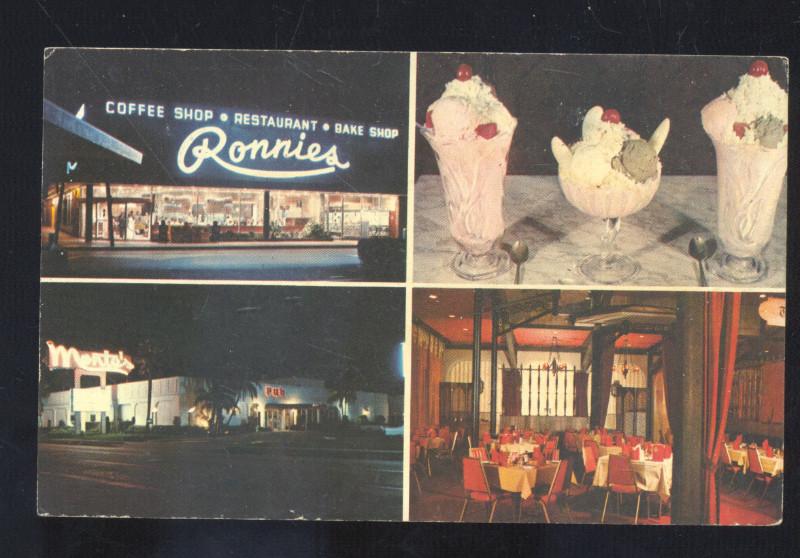 WINTER PARK FLORIDA RONNIES RESTAURANT ICE CREAM SHOP ADVERTISING POSTCARD