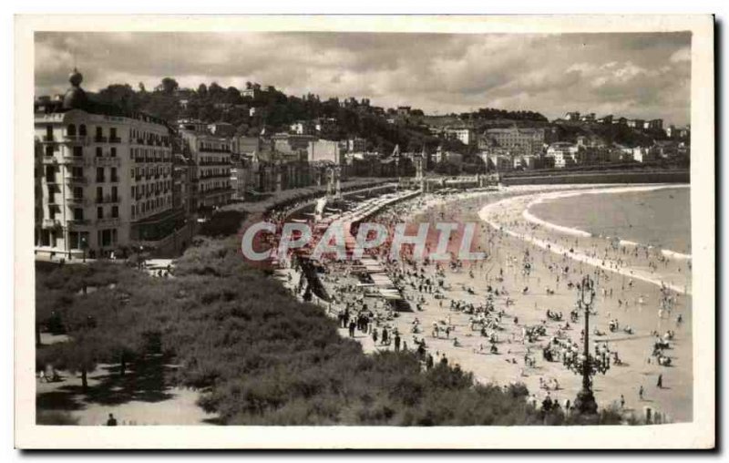 Postcard Old San Sebastian paseoy Playa de la Concha Promenade and Beach of L...