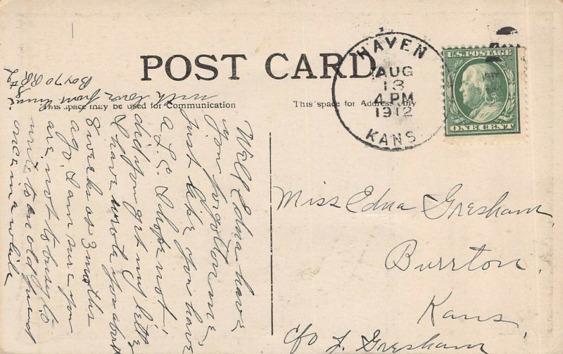 CONGRATULATIONS-YOUNG WEDDING COUPLE~1912 POSTMARK HAVEN KANSAS POSTCARD