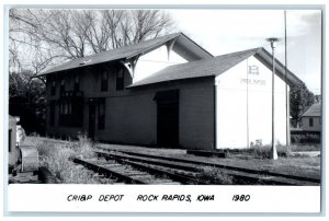 1980 CRI&P  Rock Rapids Iowa IA Railroad Train Depot Station RPPC Photo Postcard