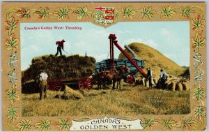 Canada's Golden West Threshing Farming Equipment Patriotic Postcard H77