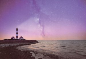 Lighthouse Shining Bubbles Purple Pink Astronomy Sky German Proverb Postcard