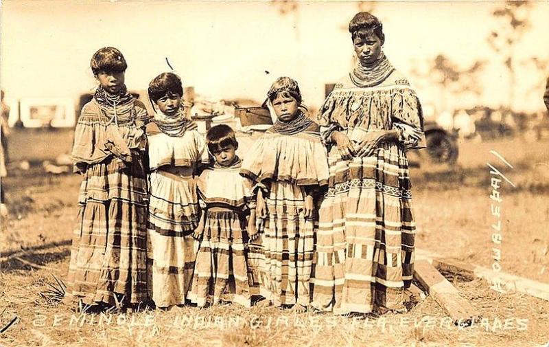 Seminole Indian Girls Florida Everglades Signed Doubleday Postcard