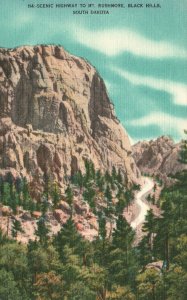 Vintage Postcard 1930's Scenic Highway To Mt. Rushmore Black Hills South Dakota