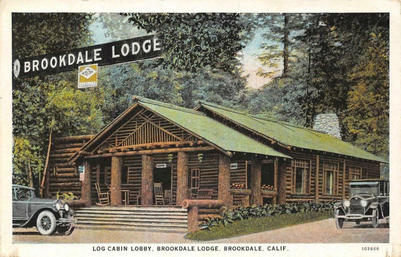 Log Cabin Lobby BROOKDALE LODGE Santa Cruz County, CA c1920s Vintage Postcard