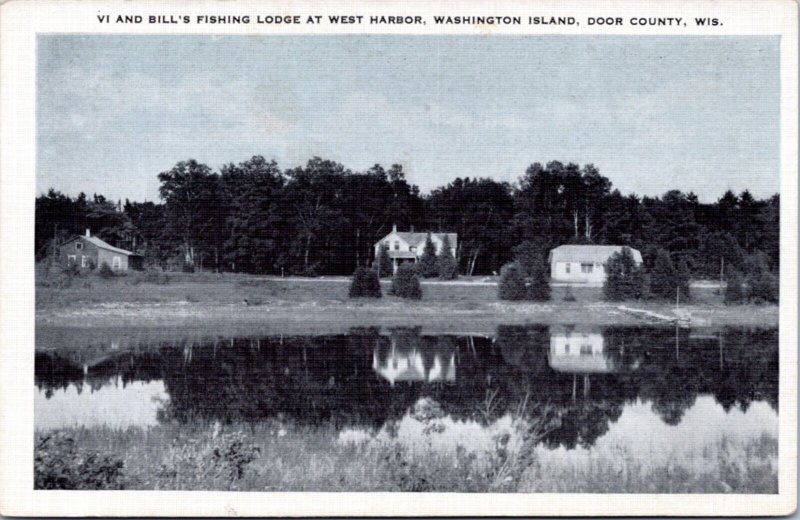 Postcard WI Door County VI & Bill's Fishing Lodge West Harbor Washington Island