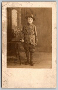 1912  RPPC  Young Boy  In US Army Uniform   Real Photo Postcard