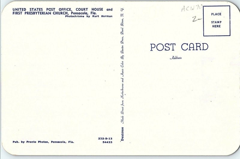 Vintage United States Post Office, Pensacola, Florida Postcard P132 