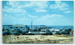 MONUMENT BEACH, Cape Cod, MA Massachusetts ~ BOAT DOCKS c1950s Cars Postcard