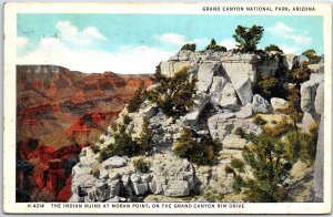 VINTAGE POSTCARD INDIAN RUINS AT MORAN POINT GRAND CANYON FRED HARVEY 1936