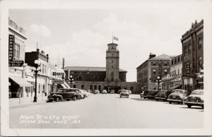 Moose Jaw SK Main Street & CPR Depot Real Photo Postcard E96 *as is