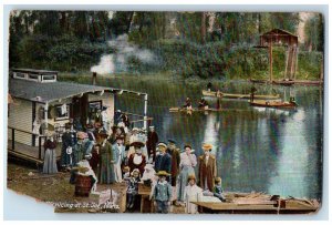 St Joe Idaho Postcard Picnicing Coeur d'Alene Canoeing Boat River 1909 Vintage