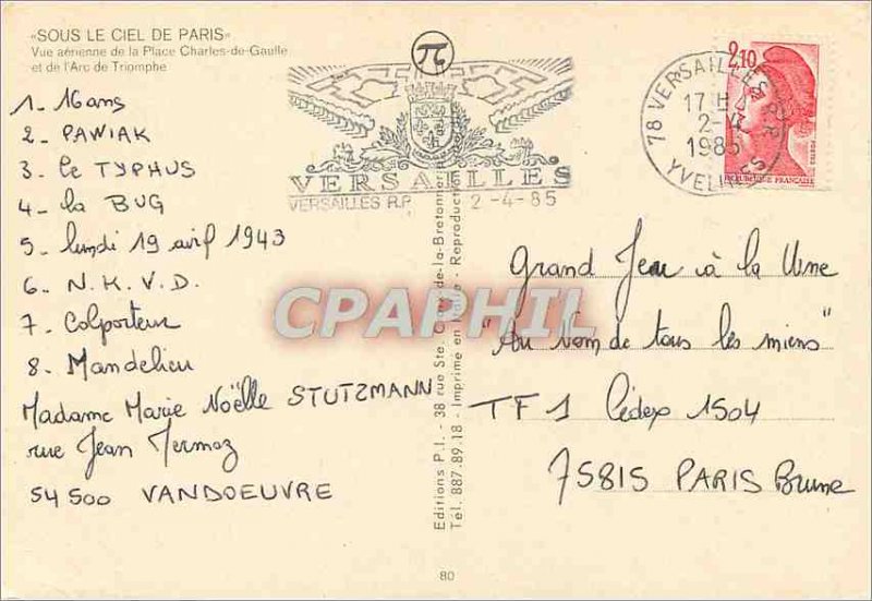 Modern Postcard Under the Sky of Paris Aerial view of the Place Charles de Ga...