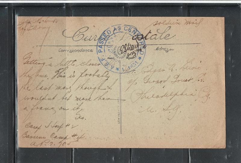 FRANCE, BORDEAUX W.W.I SOLDIER MAIL TO PHILADELPHIA, USA PASSED AS CENSORED