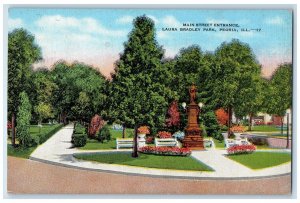 1948 Main Street Entrance Laura Bradley Park Peoria IL Posted Monument Postcard