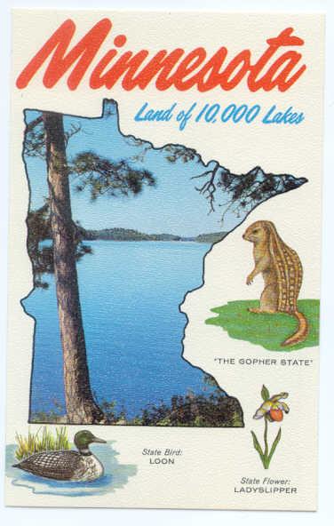 Minnesota Land of 10,000 Lakes Map Card, MN., Chrome