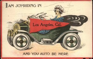 Los Angeles California CA Pretty Woman Car Pennant Flag c1900s-20s Postcard