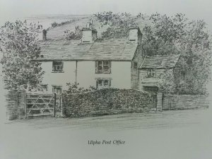 Ulpha Post Office Duddon Cumbria UK Vintage Art Drawing Sketch Postcard