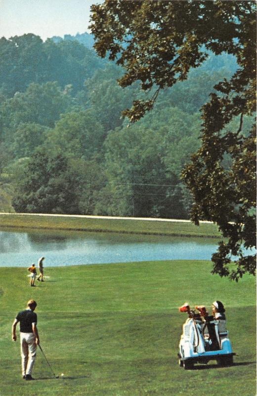 French Lick Indiana Sheraton Hotel & Country Club Golf Course~Golfers & Cart~60s