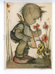 241584 GERMANY CHILDREN Buh Hummel Boy smelling flower Vintage