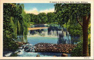 Vtg Battle Creek Michigan MI Lagoon in Irving Park 1930s Linen View Postcard