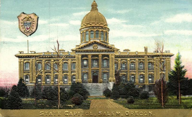 Salem, Oregon, State Capitol, Coat of Arms (1910s) Gold Embossed