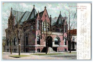 South Bend Indiana IN Postcard Public Library Building Scene Street 1907 Antique