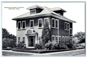 Meridian Mississippi MS Postcard Meridian School Music Exterior Building c1940