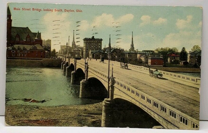 Dayton Ohio Main Street Bridge Looking South 1910 to Ada Ohio Postcard C8