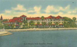 St Augustine Florida Hotel Monson on Matanzas Bay Linen Postcard Unused