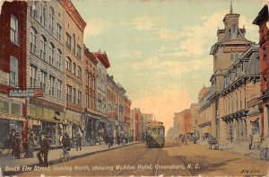 Greensboro North Carolina S. Elm St.,  McAdoo Hotel & Street Car PC U7290