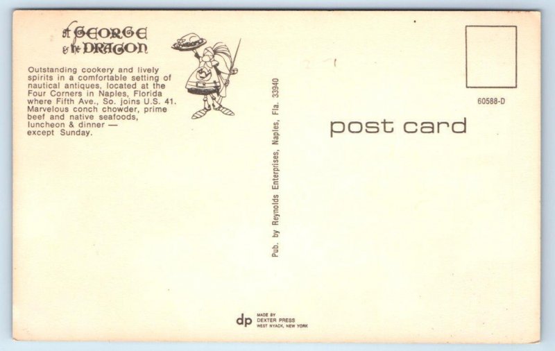 NAPLES, Florida FL ~ Interior ST. GEORGE & THE DRAGON Restaurant c1960s Postcard