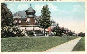 Vintage Postcard 1920's Beautiful Homes Along The Boulevard Wilmington Delaware