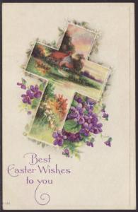 Best Easter Wishes,Cross,Flowers,Scene Postcard