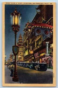 San Francisco California Postcard Street Scene At Night Chinatown 1945 Vintage