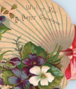 1880s Die-Cut Lady's Hand Fan Christmas Holiday Sample Trade Card P110